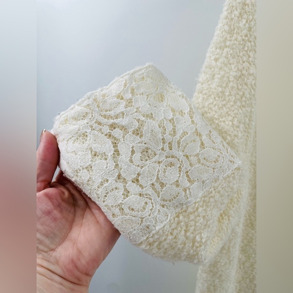 Chicos Buttercream Open Knit Lace Trim High Low Hem Wool Blend Pullover Sweater - Picture 5 of 10